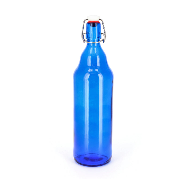 33.8oz BLUE DECORATIVE SWING TOP GLASS BOTTLE