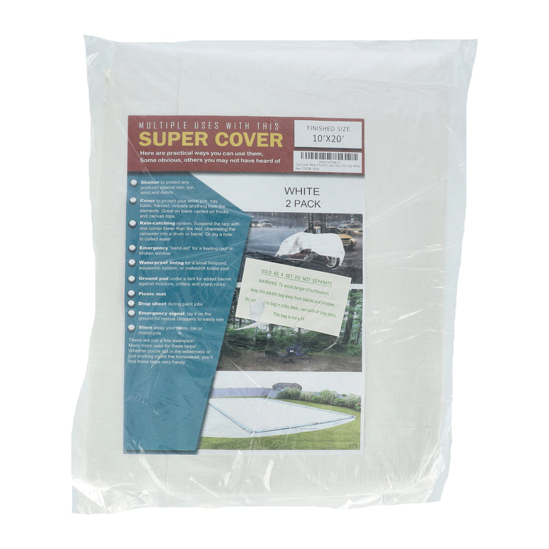 SUPER COVER 2PK 10x20' TARP WHITE FINISH SIZE 400SQFT 10 MIL