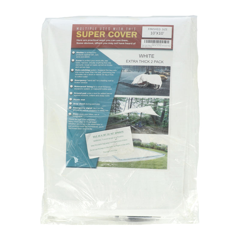 SUPER COVER 2PK TARP 10X10 WHITE FINISH SIZE ULTRA THICK 200SQFT 20 MIL